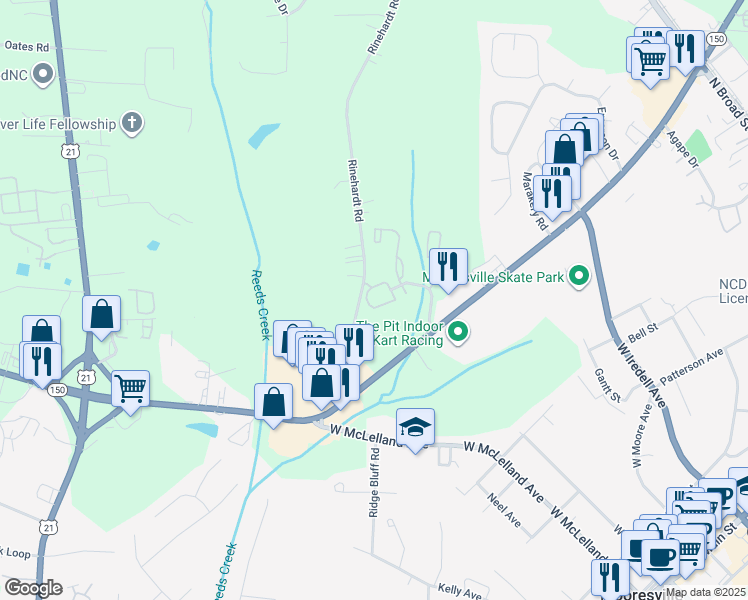 map of restaurants, bars, coffee shops, grocery stores, and more near 171 Lansing Circle in Mooresville