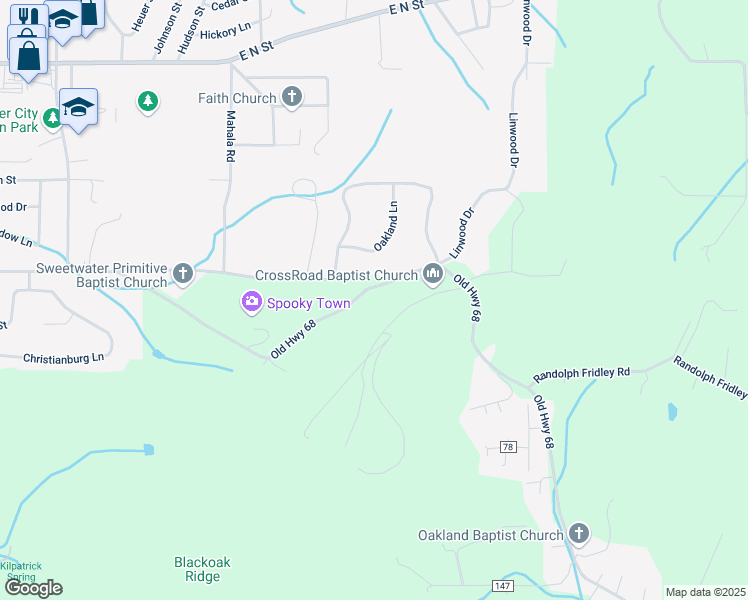 map of restaurants, bars, coffee shops, grocery stores, and more near 1056 Old Highway 68 in Sweetwater