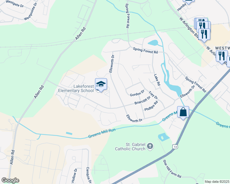 map of restaurants, bars, coffee shops, grocery stores, and more near 3321 Ellsworth Drive in Greenville