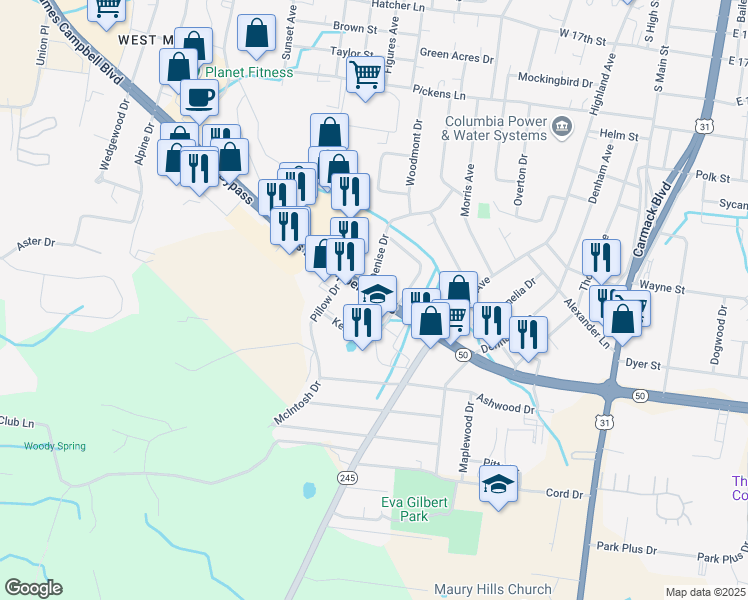 map of restaurants, bars, coffee shops, grocery stores, and more near 581 Columbia Bypass in Columbia