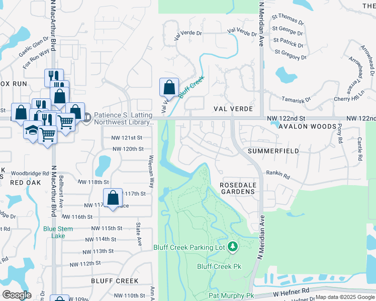 map of restaurants, bars, coffee shops, grocery stores, and more near 4733 Hemlock Circle in Oklahoma City