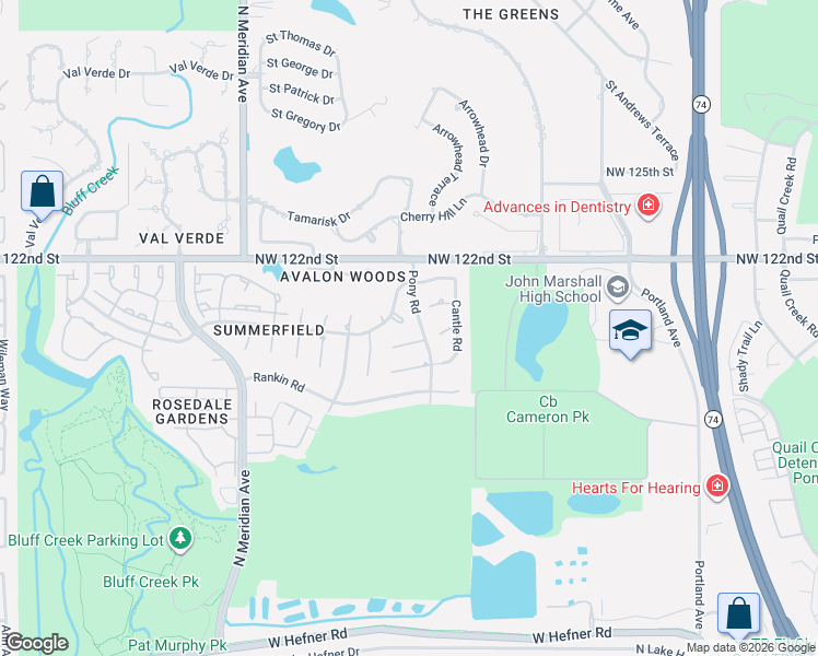 map of restaurants, bars, coffee shops, grocery stores, and more near 4200 Wind Chime Drive in Oklahoma City