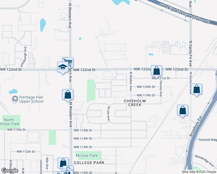 map of restaurants, bars, coffee shops, grocery stores, and more near 705 Northwest 120th Terrace in Oklahoma City