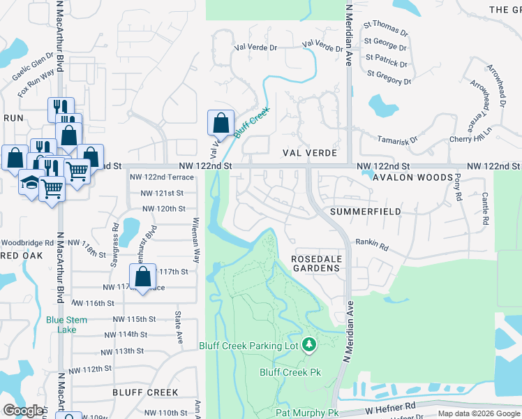map of restaurants, bars, coffee shops, grocery stores, and more near 4700 Hemlock Circle in Oklahoma City