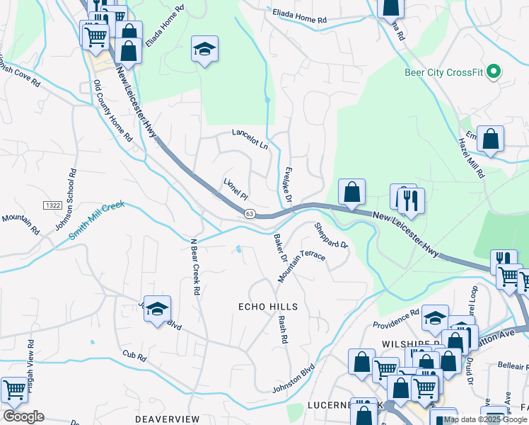 map of restaurants, bars, coffee shops, grocery stores, and more near 208 New Leicester Highway in Asheville