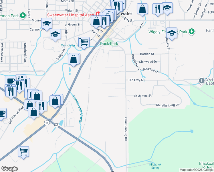 map of restaurants, bars, coffee shops, grocery stores, and more near 139 Powell Avenue in Sweetwater