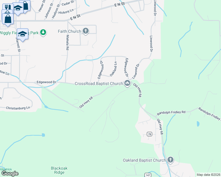 map of restaurants, bars, coffee shops, grocery stores, and more near 1056 Old Highway 68 in Sweetwater