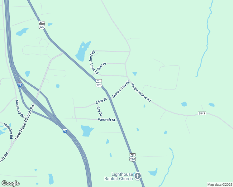 map of restaurants, bars, coffee shops, grocery stores, and more near 152 Auman Clay Road in Asheboro
