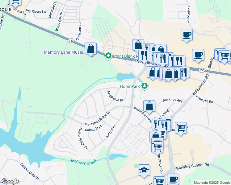 map of restaurants, bars, coffee shops, grocery stores, and more near 138 Middleton Place in Mooresville