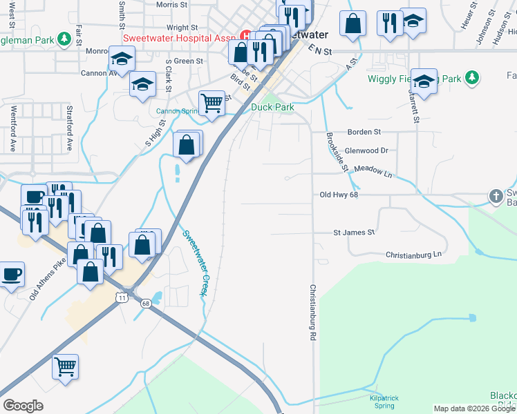 map of restaurants, bars, coffee shops, grocery stores, and more near 139 Powell Avenue in Sweetwater