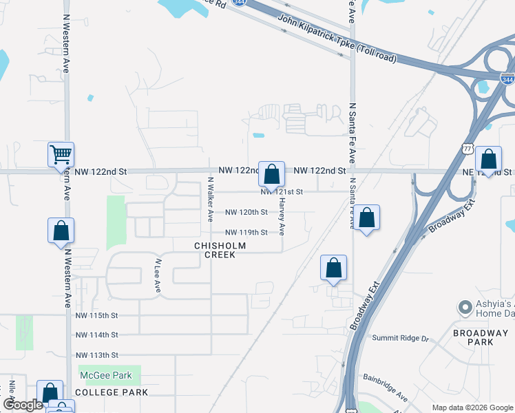 map of restaurants, bars, coffee shops, grocery stores, and more near 327 Northwest 121st Street in Oklahoma City