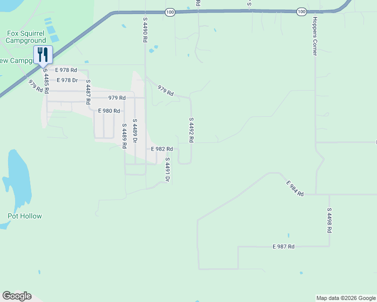 map of restaurants, bars, coffee shops, grocery stores, and more near 982 Road in Vian