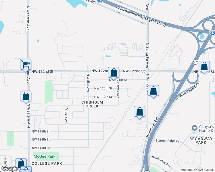 map of restaurants, bars, coffee shops, grocery stores, and more near 327 Northwest 121st Street in Oklahoma City