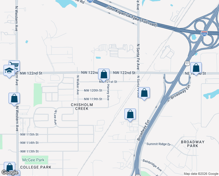 map of restaurants, bars, coffee shops, grocery stores, and more near 245 Northwest 120th Street in Oklahoma City