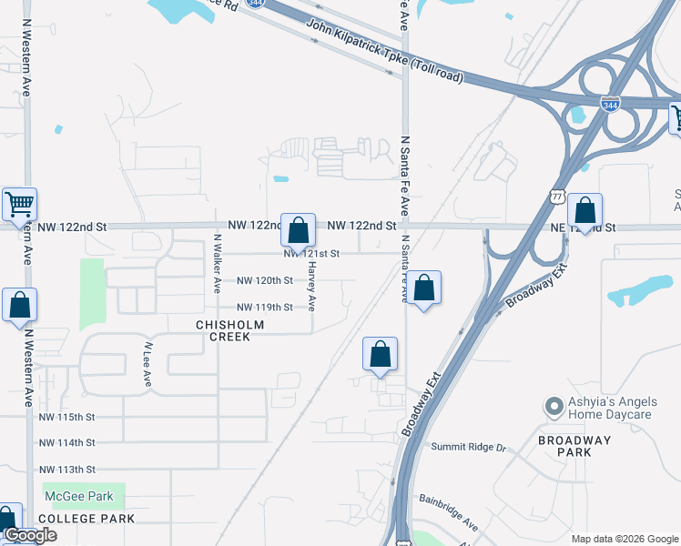 map of restaurants, bars, coffee shops, grocery stores, and more near 217 Northwest 120th Street in Oklahoma City