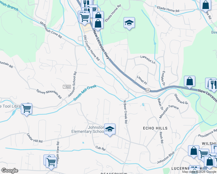 map of restaurants, bars, coffee shops, grocery stores, and more near 30 Forest Ridge Drive in Asheville