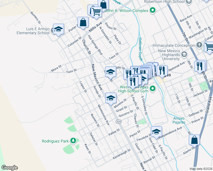 map of restaurants, bars, coffee shops, grocery stores, and more near 504 Santa Ana Street in Las Vegas