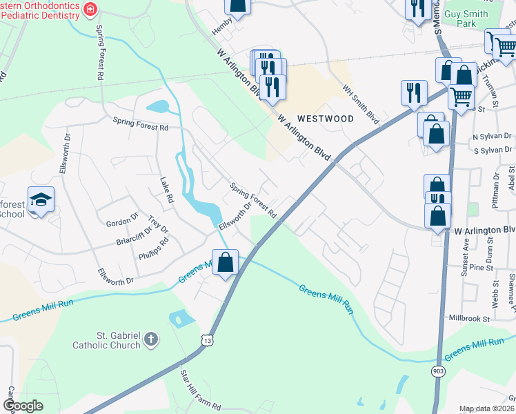 map of restaurants, bars, coffee shops, grocery stores, and more near in Greenville