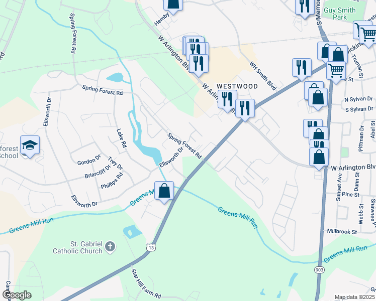 map of restaurants, bars, coffee shops, grocery stores, and more near in Greenville