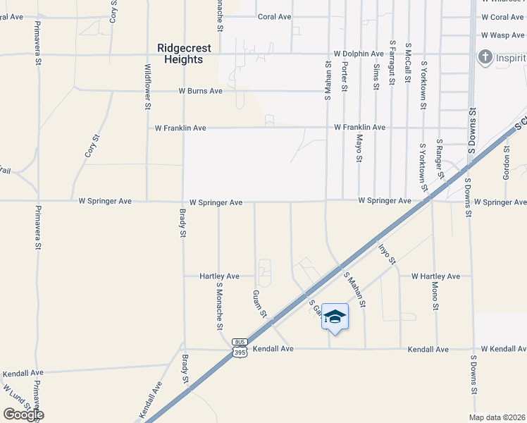 map of restaurants, bars, coffee shops, grocery stores, and more near 1715 South Garth Street in Ridgecrest