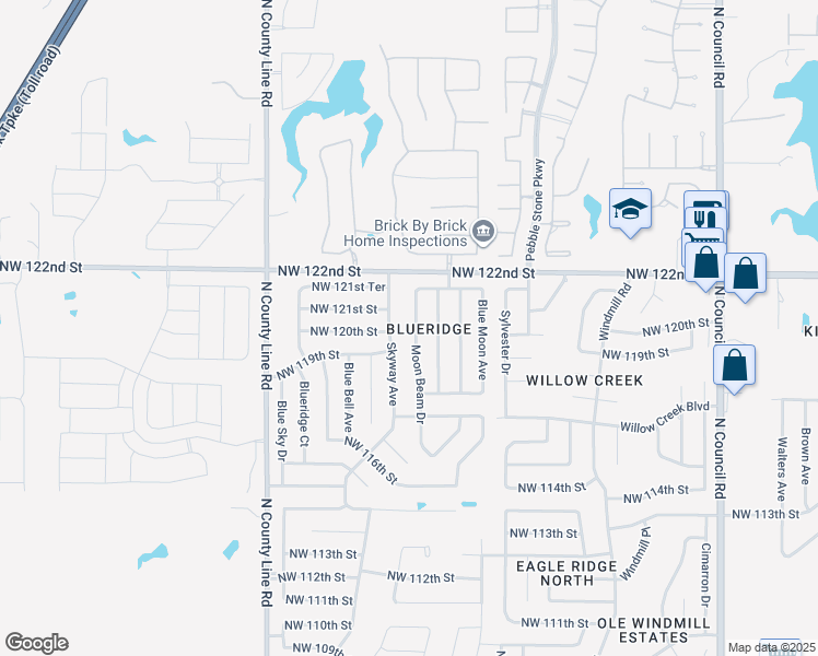 map of restaurants, bars, coffee shops, grocery stores, and more near 12108 Moon Beam Drive in Oklahoma City