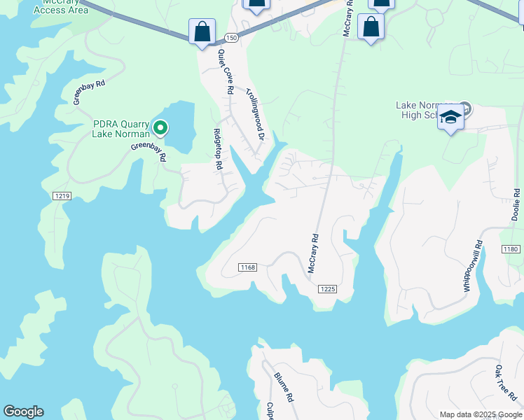map of restaurants, bars, coffee shops, grocery stores, and more near 373 Riverwood Road in Mooresville