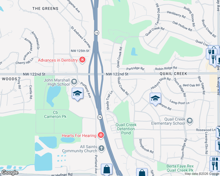 map of restaurants, bars, coffee shops, grocery stores, and more near 12108 Maple Ridge Road in Oklahoma City