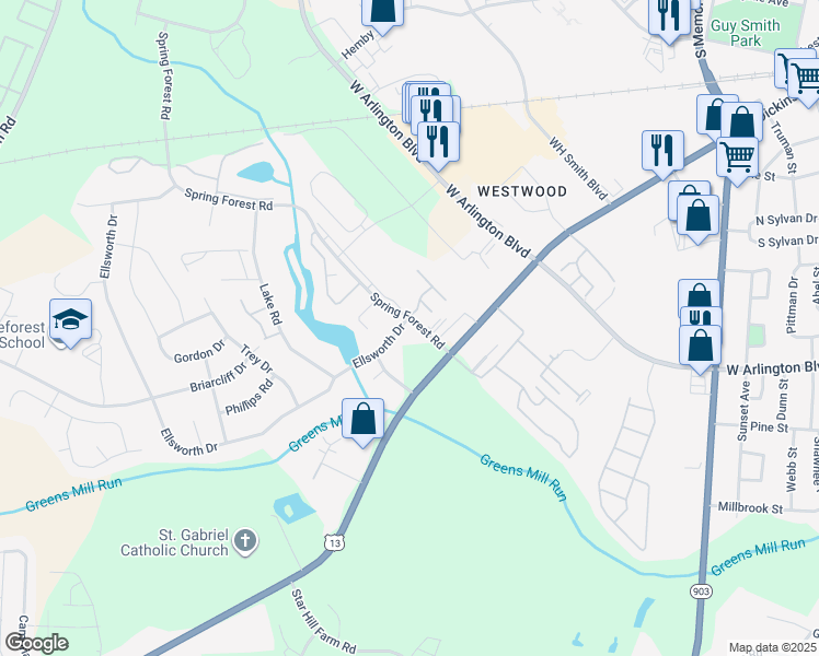 map of restaurants, bars, coffee shops, grocery stores, and more near in Greenville