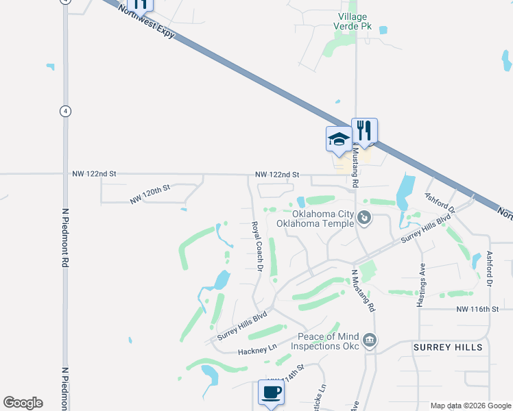 map of restaurants, bars, coffee shops, grocery stores, and more near 12209 Royal Coach Drive in Yukon