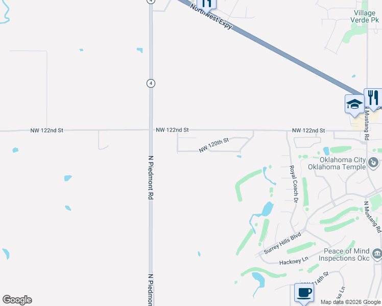 map of restaurants, bars, coffee shops, grocery stores, and more near 11820-12198 Northwest 122nd Street in Yukon