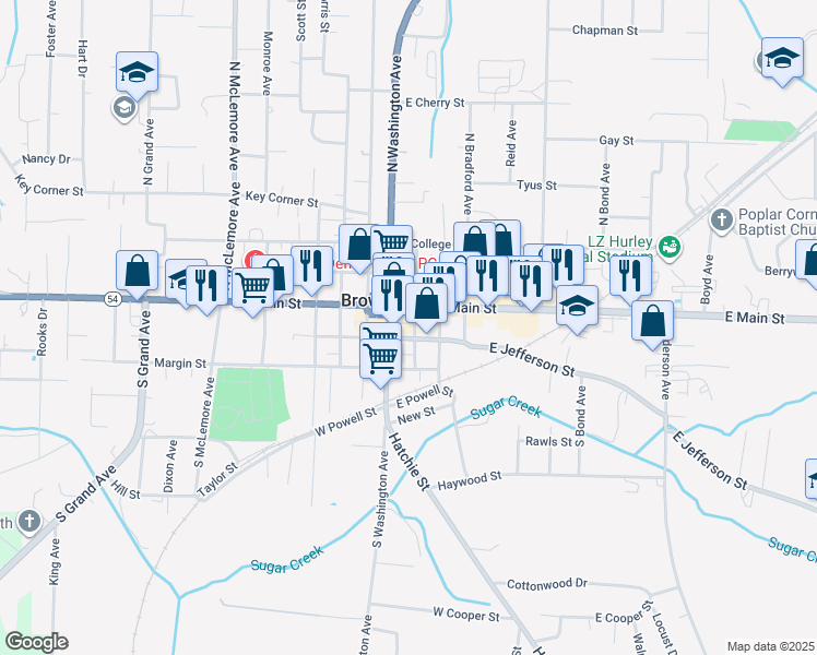 map of restaurants, bars, coffee shops, grocery stores, and more near in Brownsville