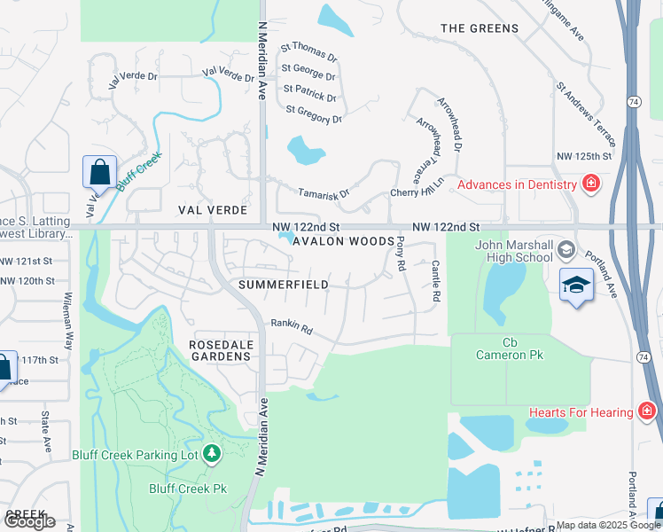 map of restaurants, bars, coffee shops, grocery stores, and more near 4316 Avalon Court in Oklahoma City