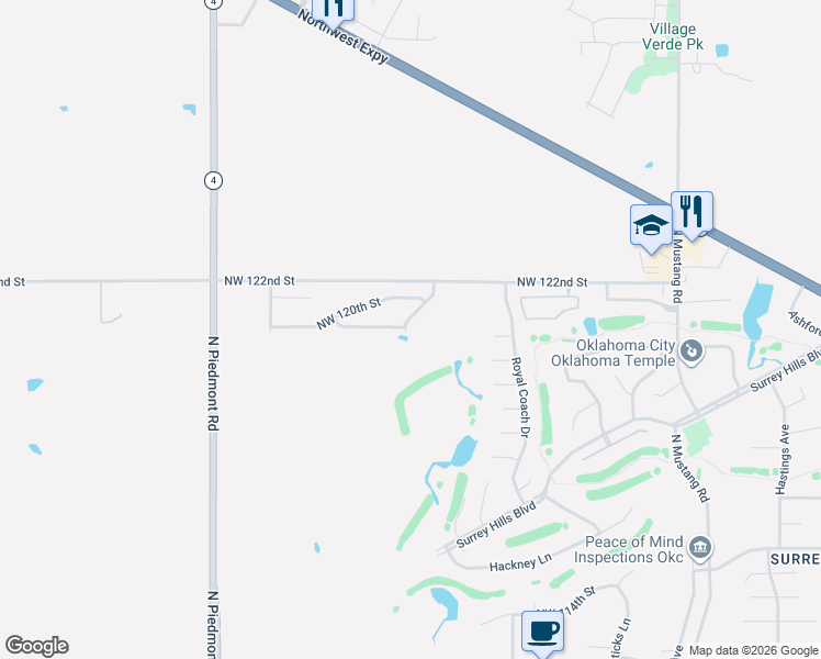 map of restaurants, bars, coffee shops, grocery stores, and more near 11713 Northwest 121st Street in Yukon