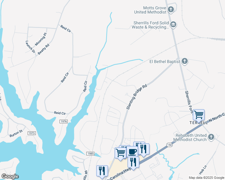 map of restaurants, bars, coffee shops, grocery stores, and more near 7838 Adeline Lane in Sherrills Ford