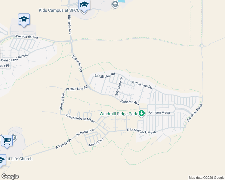 map of restaurants, bars, coffee shops, grocery stores, and more near 12 Bajada Place in Santa Fe