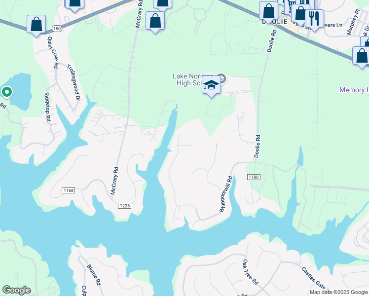 map of restaurants, bars, coffee shops, grocery stores, and more near 328 Whippoorwill Road in Mooresville