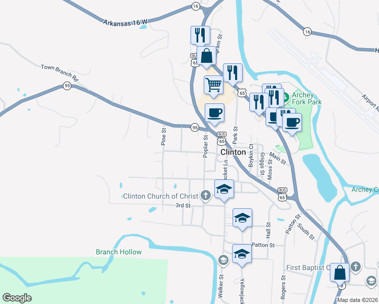 map of restaurants, bars, coffee shops, grocery stores, and more near 612 Main Street in Clinton