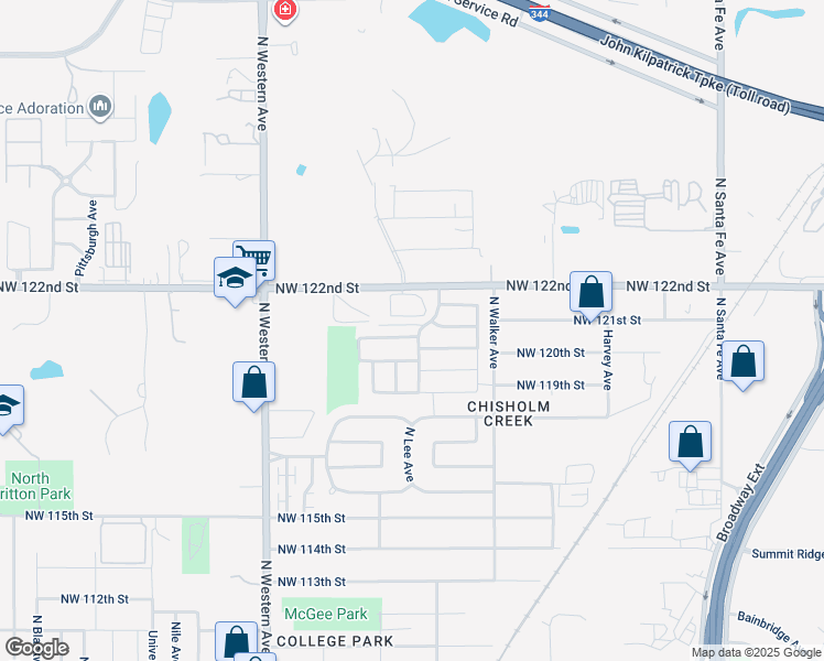 map of restaurants, bars, coffee shops, grocery stores, and more near 701 Northwest 121st Terrace in Oklahoma City