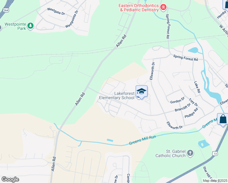 map of restaurants, bars, coffee shops, grocery stores, and more near 3408 Briarcliff Drive in Greenville