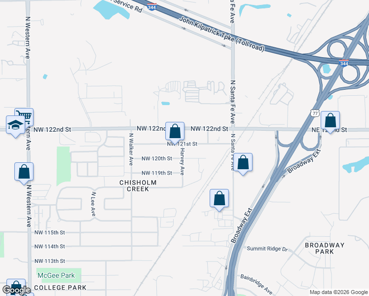 map of restaurants, bars, coffee shops, grocery stores, and more near 244 NW 121st St in Oklahoma City