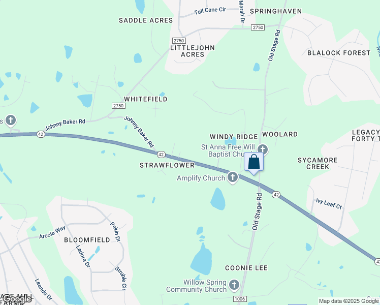 map of restaurants, bars, coffee shops, grocery stores, and more near 2733 North Carolina 42 in Wake County