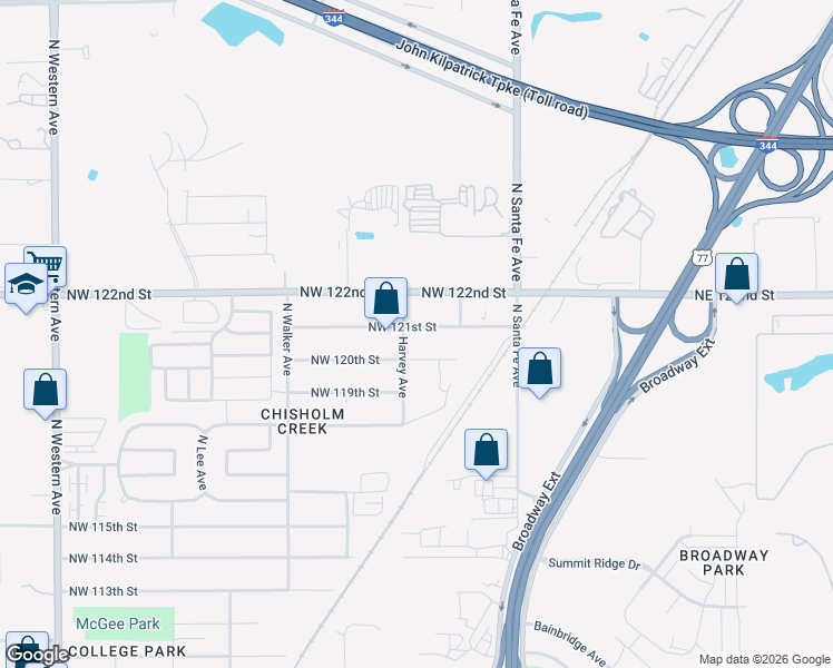 map of restaurants, bars, coffee shops, grocery stores, and more near 244 Northwest 121st Street in Oklahoma City