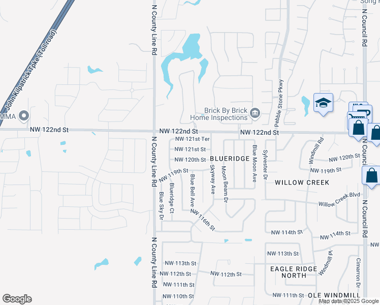 map of restaurants, bars, coffee shops, grocery stores, and more near 8824 Northwest 121st Street in Oklahoma City
