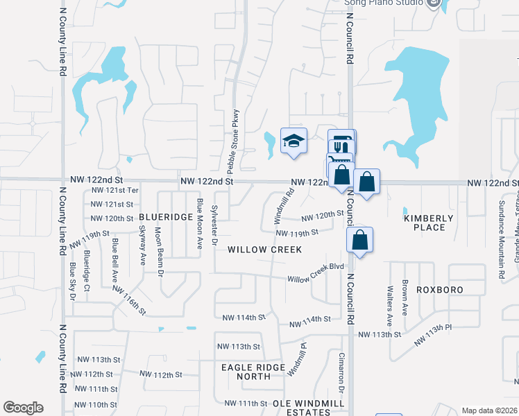 map of restaurants, bars, coffee shops, grocery stores, and more near 12105 Western View Drive in Oklahoma City