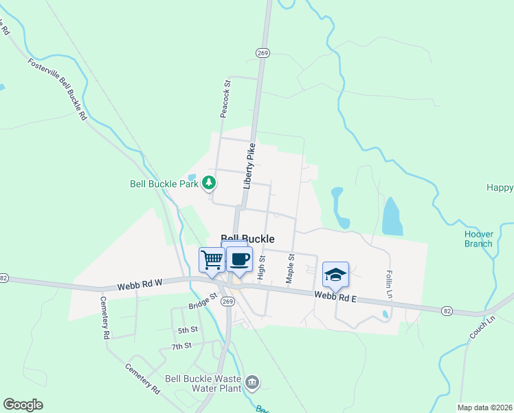map of restaurants, bars, coffee shops, grocery stores, and more near 105 Cumberland Street in Bell Buckle