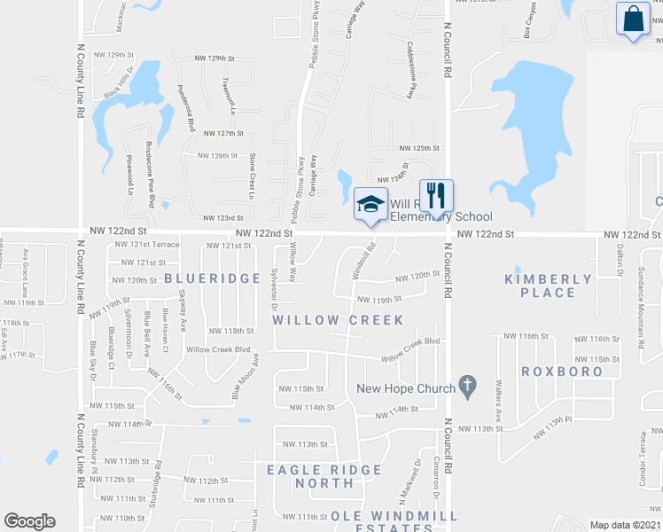 map of restaurants, bars, coffee shops, grocery stores, and more near 12105 Western View Drive in Oklahoma City
