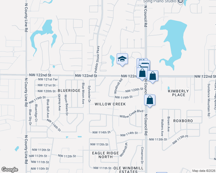 map of restaurants, bars, coffee shops, grocery stores, and more near 12105 Western View Drive in Oklahoma City