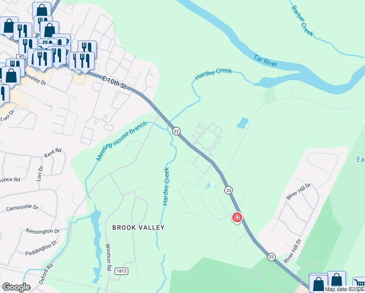map of restaurants, bars, coffee shops, grocery stores, and more near 3590 North Carolina 33 in Greenville