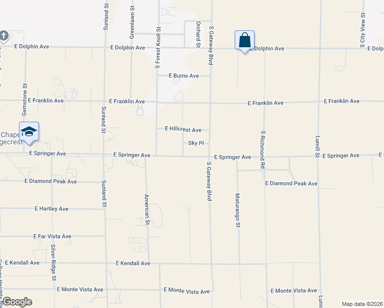 map of restaurants, bars, coffee shops, grocery stores, and more near 830 East Springer Avenue in Ridgecrest