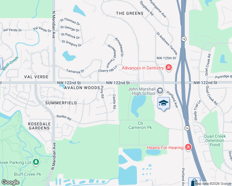map of restaurants, bars, coffee shops, grocery stores, and more near 12200 Cantle Road in Oklahoma City